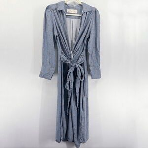 Jen’s Pirate Booty Colisee Blue Floral Midi Plunge Neck Shirt Dress x-small